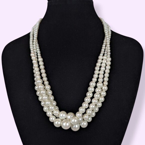 (2/$20) 3-Strand Graduated Faux Pearl Necklace - Picture 1 of 5